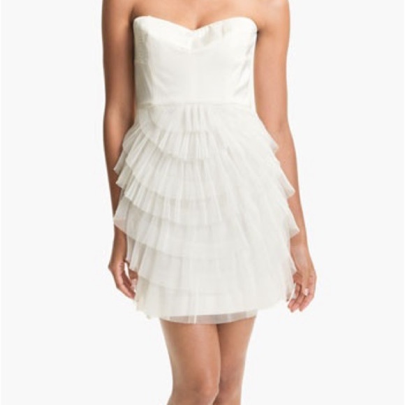 BCBG max Azria white tulle layered ruffle short mini dress ballerina bride tutu - Picture 3 of 4